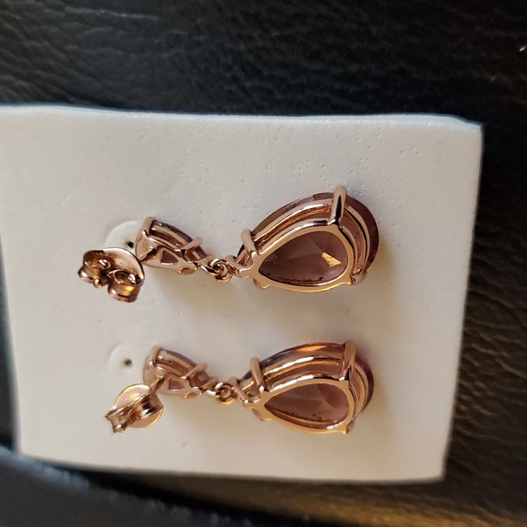 ROSE GOLD OVER 925 STERLING SILVER MAUVE MORGANITE Pink Drop PIERCED Earrings - Picture 7 of 8